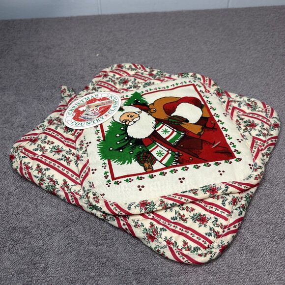 Vintage Christmas Country Classics Santa Floral XMAS Tree Pot Holders Franco - Picture 4 of 4